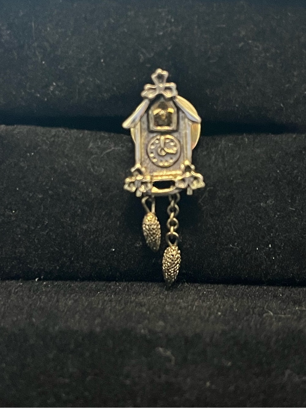 1980’s Avon Cuckoo Clock Dangle Brooch - Antique Gold Tone